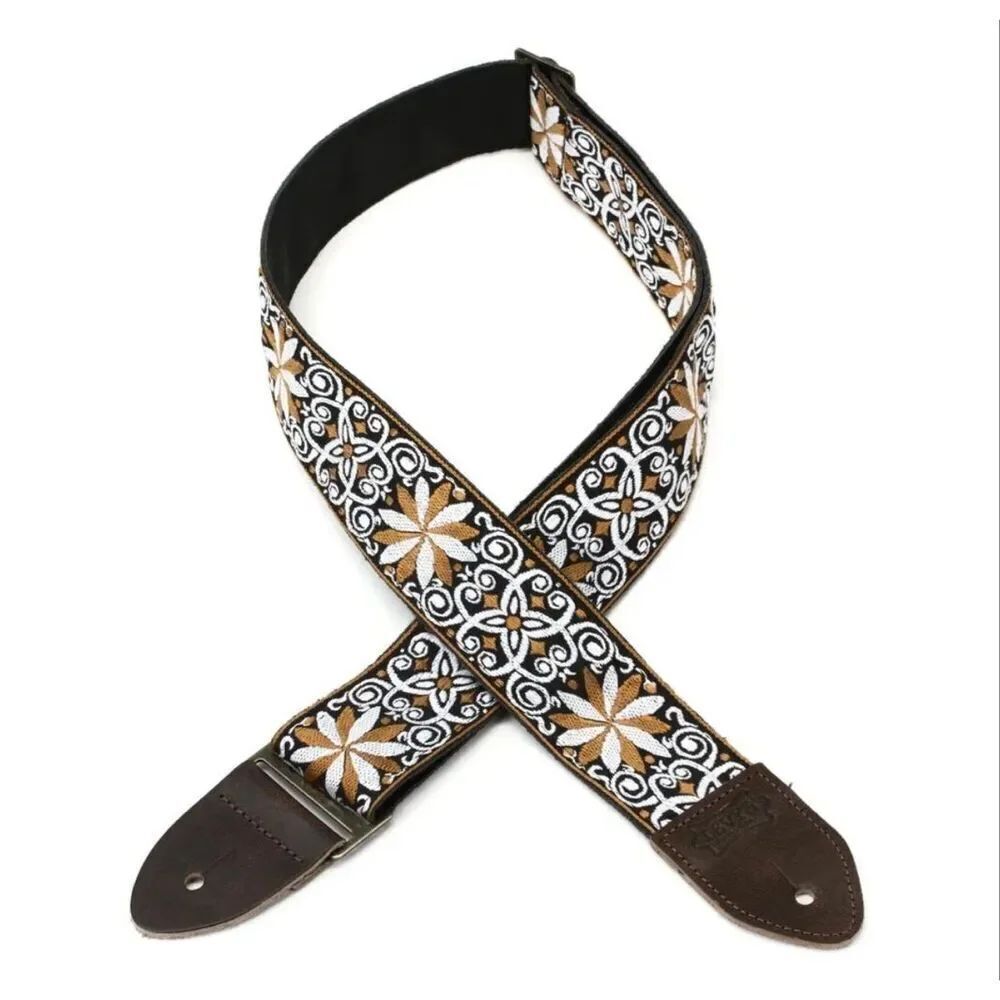 Levy's M8HTV Hootenanny Jacquard Weave Guitar Strap - Yellow and White Motif